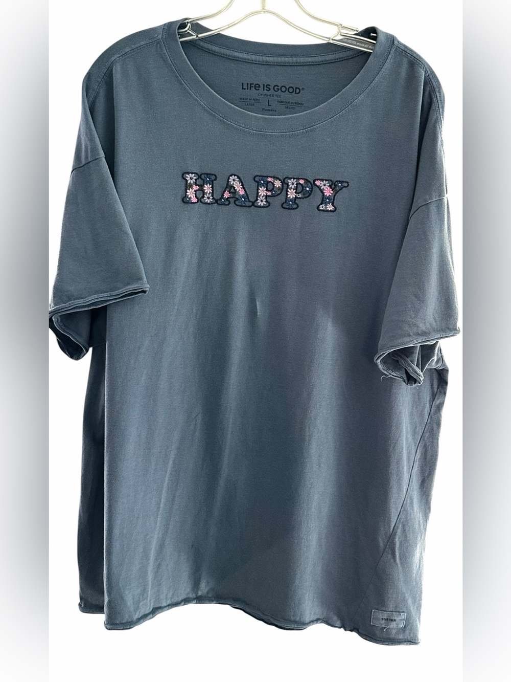 Life Is Good Woman’s Slate Blue Short Sleeve Tee Size Large PTP 24”